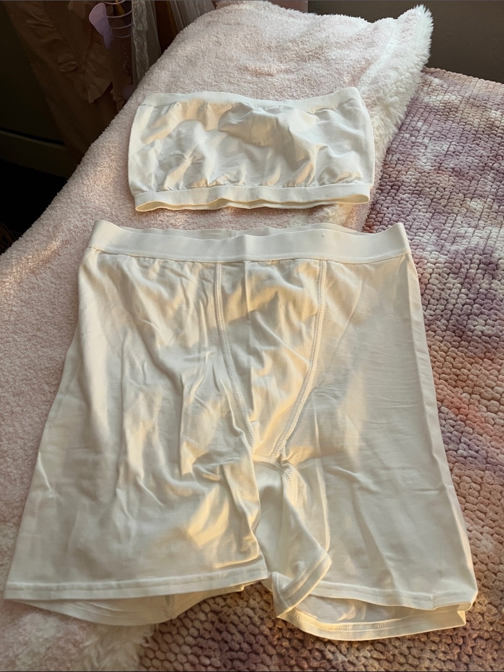 Auden Off White Seamless Bandeau Bra and High-Waist Shapewear Shorts